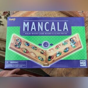 Classic Mancala Folding Wood Game Board & Glass Pieces - Fundex